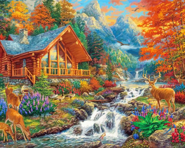Cabin And Deer Painting By Numberss.png