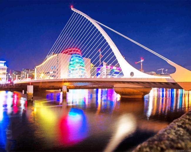 Cable Stayed Bridge Dublin At Night Painting By Numberss.png