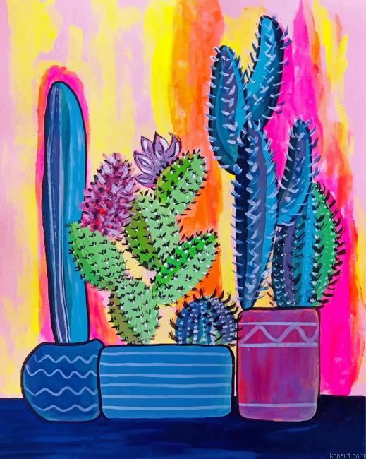 Cactus Plants Pots Painting By Numberss.png