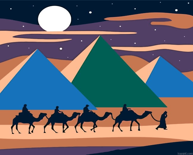 Camels In Desert Illustration Painting By Numberss.png