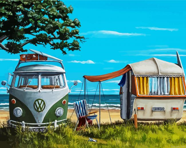 Camping By Beach Painting By Numberss.png