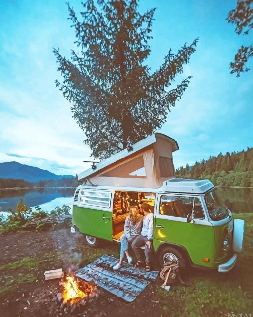 Camping Van In Forest Paint By Numbers