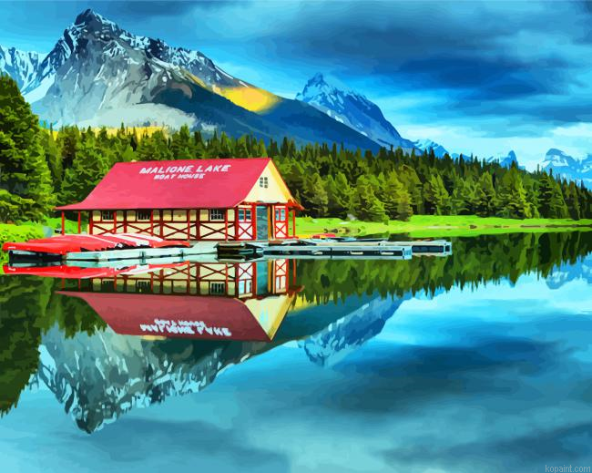 Canada Maligne Lake Boat House Painting By Numberss.png