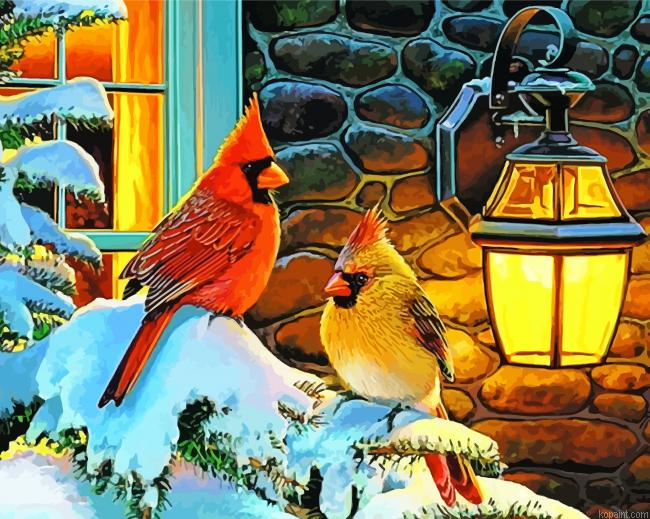 Cardinals In Winter Art Paint By Numbers