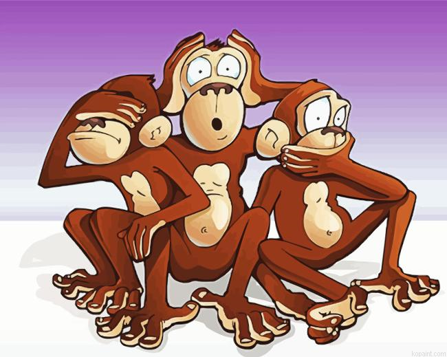 Cartoon 3 Wise Monkeys Painting By Numberss.png