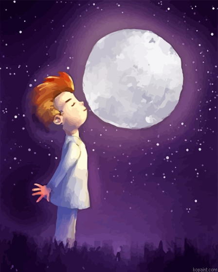 Cartoon Boy With Moon Painting By Numberss.png