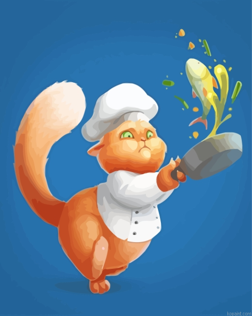 Cartoon Chef Cat Painting By Numberss.png