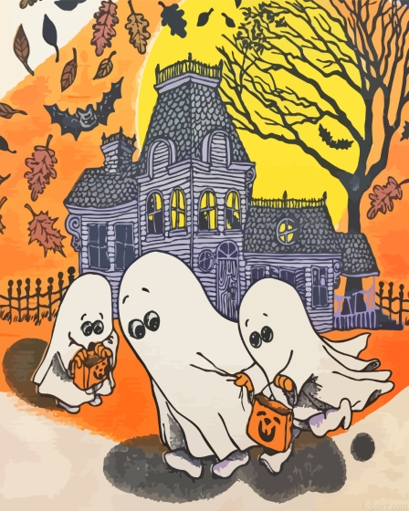 Cartoon Halloween Ghosts Painting By Numberss.png