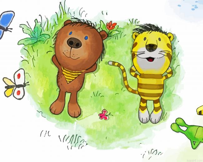 Cartoon Tiger And Bear Painting By Numberss.png