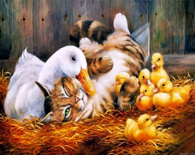 Cat And Duck Family Painting By Numberss.png
