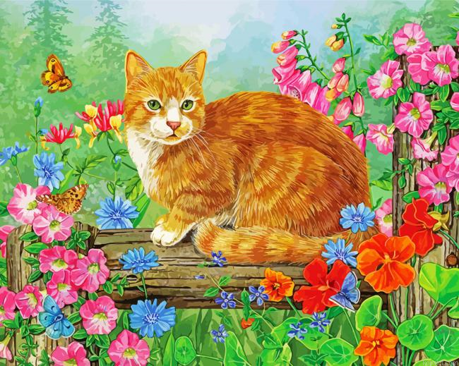 Cat And Flowers Painting By Numberss.png