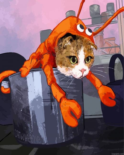 Cat And Lobster Art Painting By Numberss.png