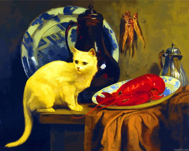 Cat And Lobster Still Life Painting By Numberss.png