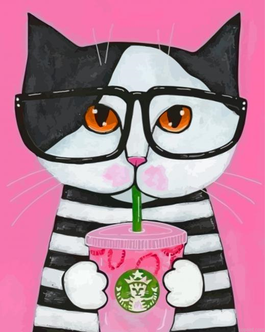 Cat Drinking Coffee Painting By Numberss.png