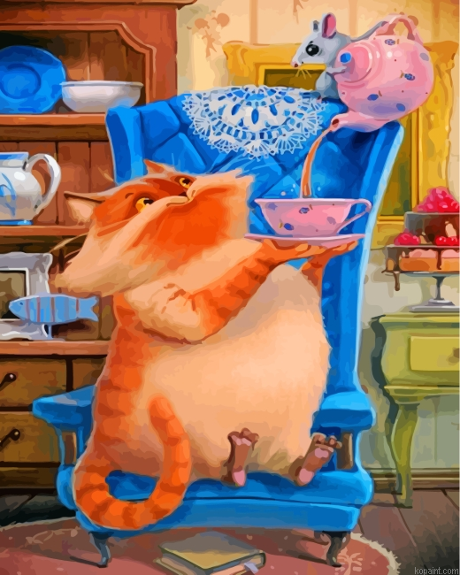 Cat Drinking Tea Painting By Numberss.png