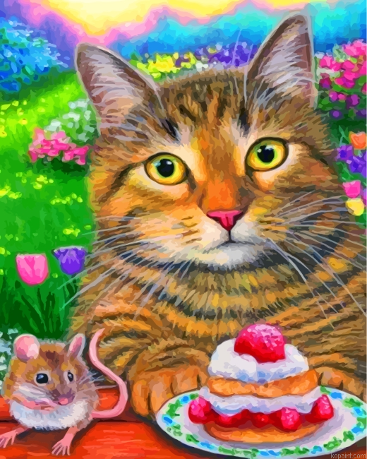 Cat Eating Cake Painting By Numberss.png