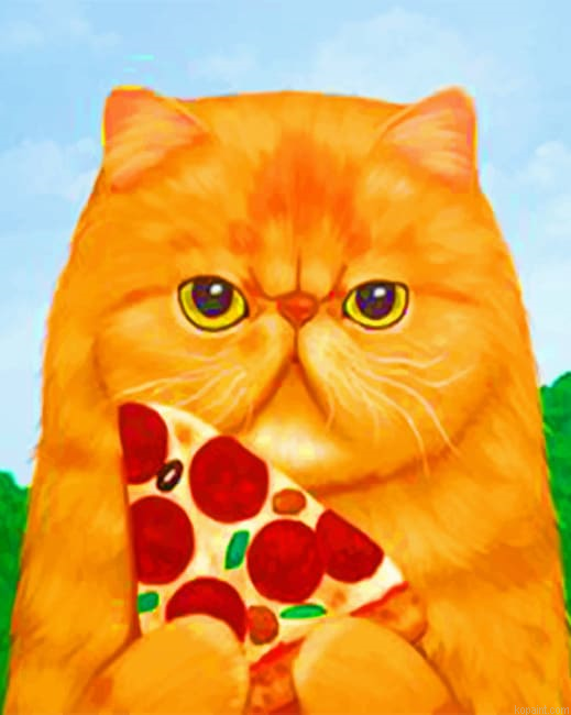 Cat Eating Pizza Animals Painting By Numberss.png