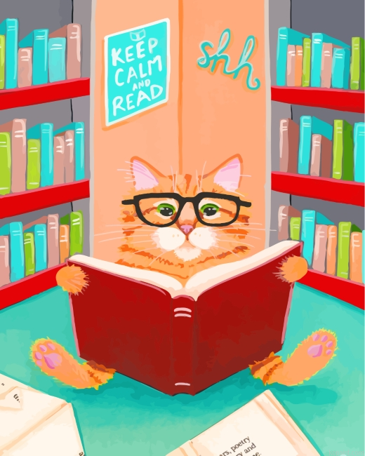 Cat In Library Painting By Numberss.png