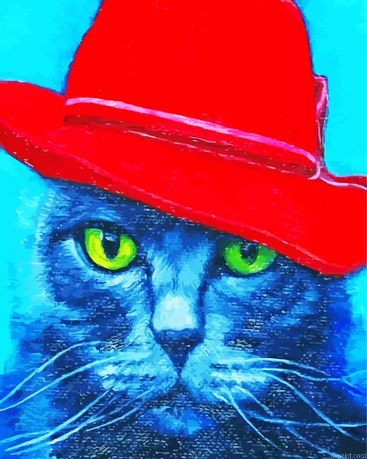 Cat In Red Hat Painting By Numberss.png