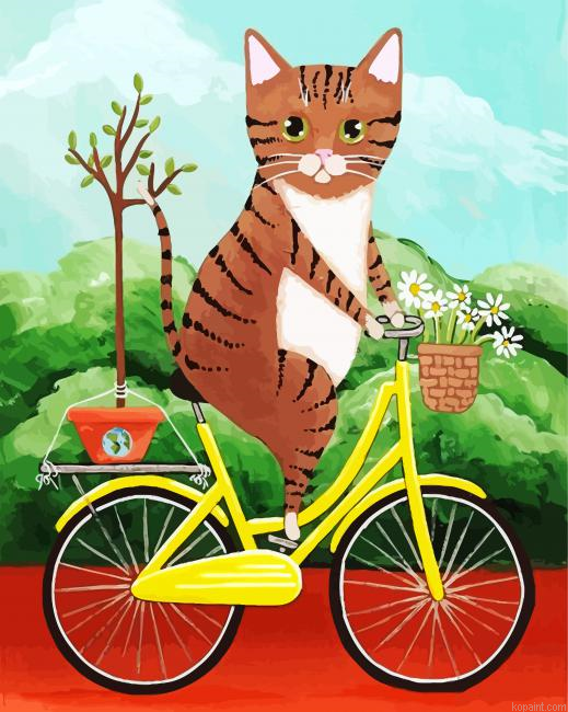 Cat On Bicycle Painting By Numberss.png