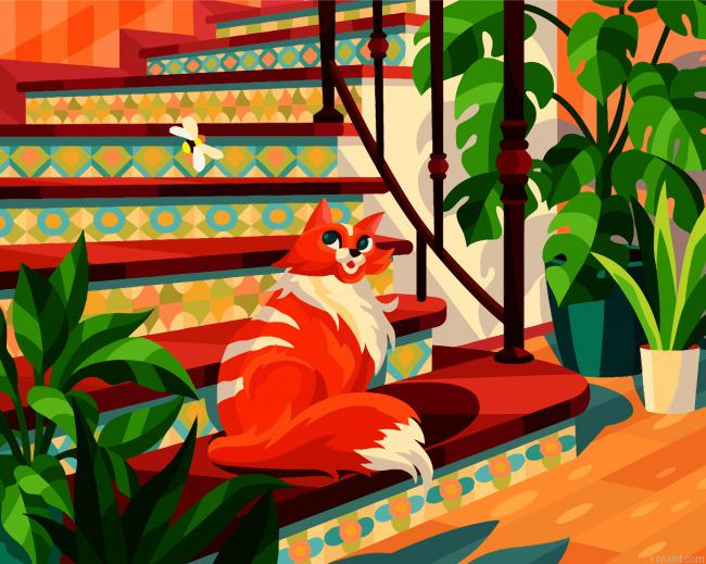 Cat On Stairs Painting By Numberss.png