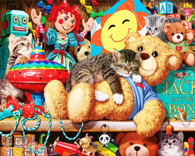 Cat On Teddy Bear Paint By Numbers.png