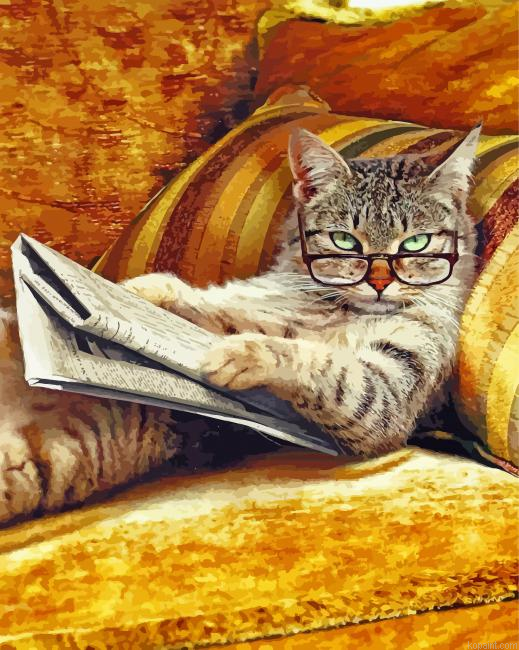 Cat Reading Newspaper Painting By Numberss.png