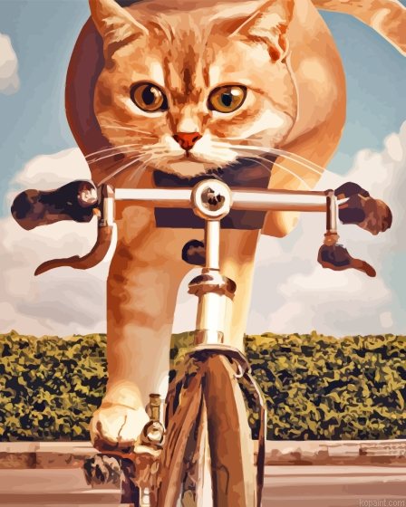 Cat Riding A Bike Painting By Numberss.png