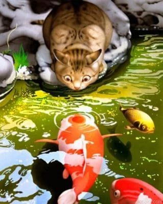 Cat Watching Koi Fish Painting By Numberss.png