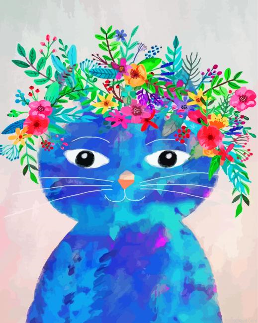Cat With Flowers Painting By Numberss.png