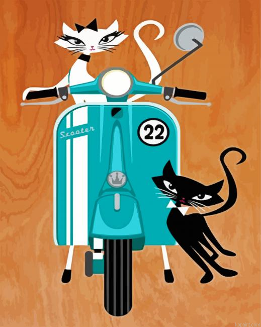 Cats And Scooter Paint by Numbers