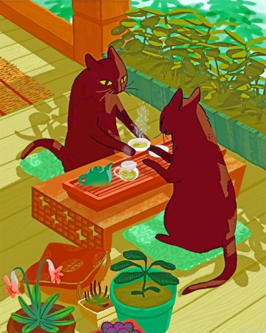 Cats Drinking Hot Tea Illustrations Painting By Numberss.png