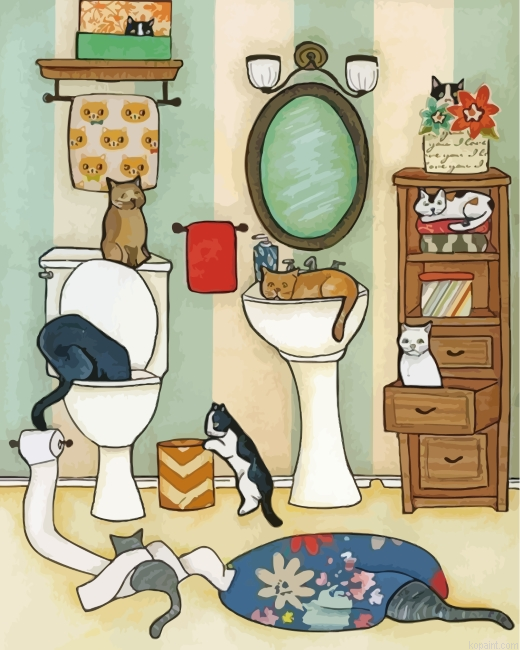 Cats In Bathroom Painting By Numberss.png