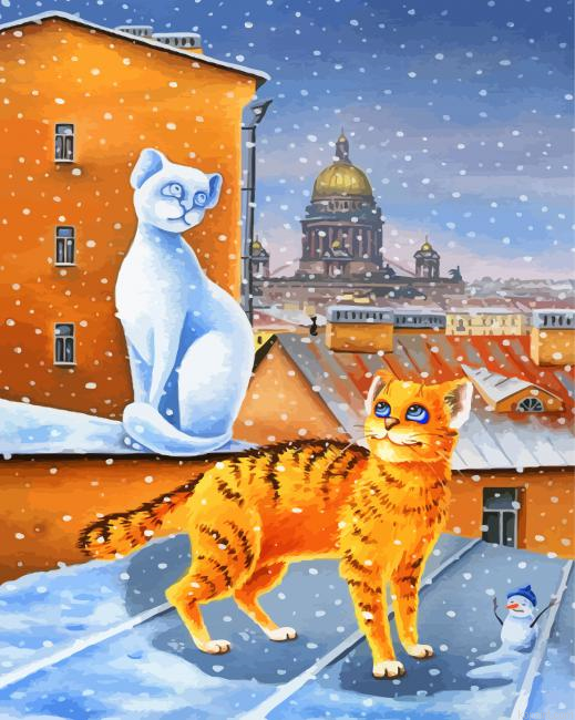 Cats In Snow Painting By Numberss.png