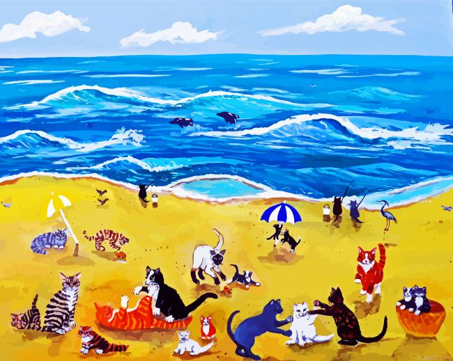 Cats On Beach Arts Painting By Numberss.png