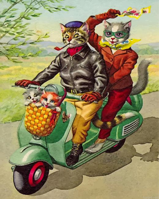 Cats On Motorcycle Painting By Numberss.png
