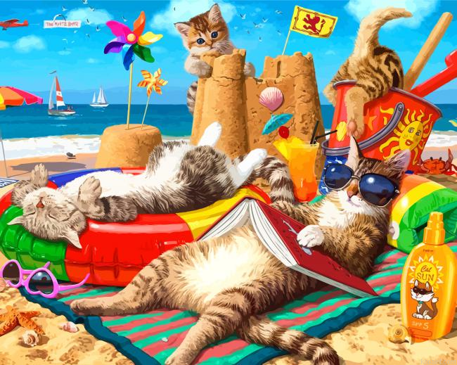 Cats On The Beach Painting By Numberss.png