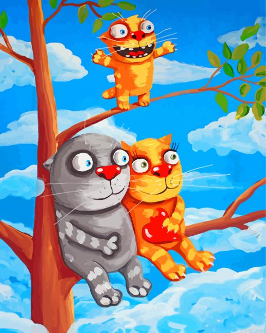 Cats On Tree Painting By Numberss.png