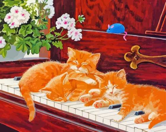 Cats Sleeping On Piano Painting By Numberss.png