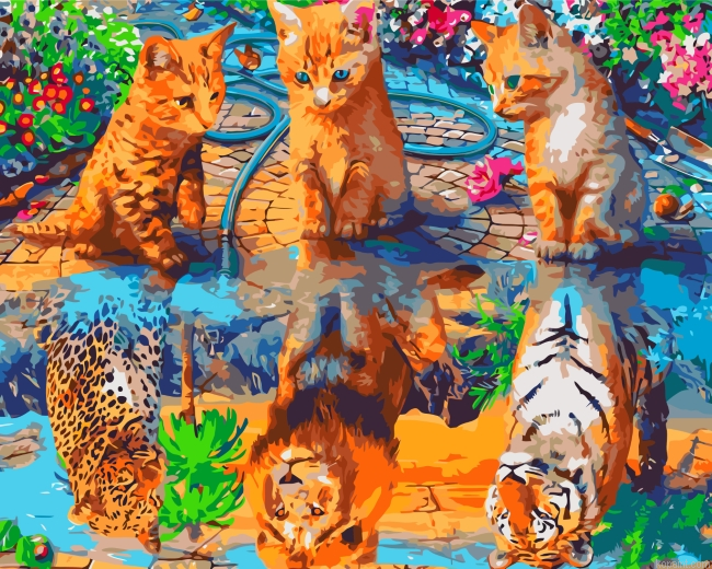 Cats Water Reflection Painting By Numberss.png