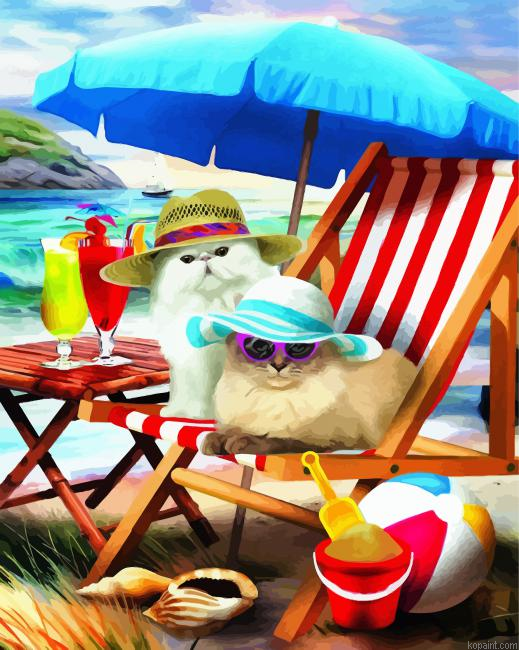 Cats With Hats On Beach Painting By Numberss.png