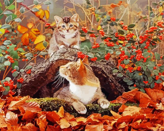 Cats In Garden Painting By Numberss.png