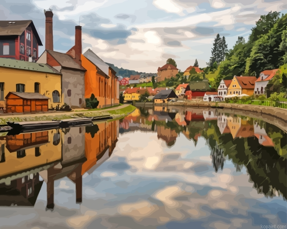 Cesky Krumlov Buildings Reflection Painting By Numberss.png