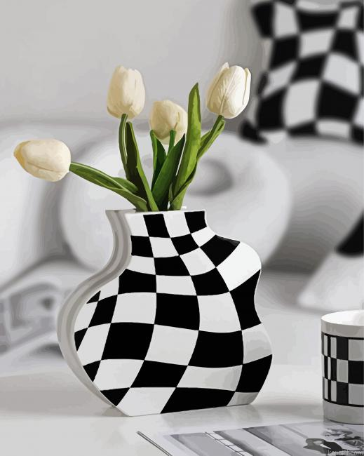 Checkered Vase And White Tulips Painting By Numberss.png