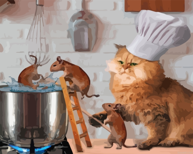 Chef Cat And Mice Painting By Numberss.png