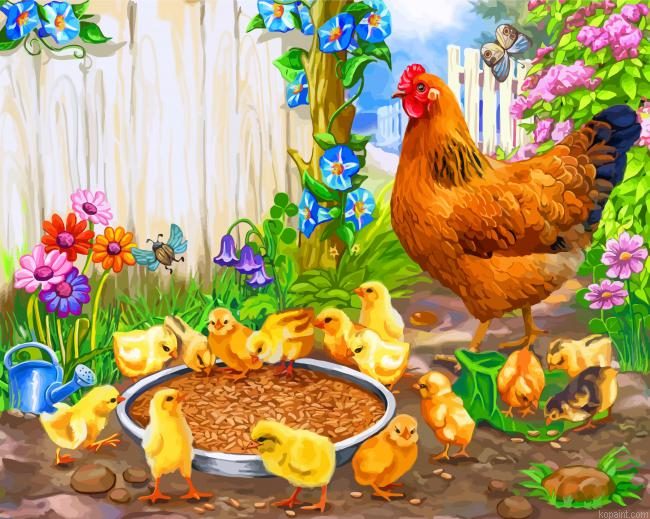Chicken And Chicks Painting By Numberss.png