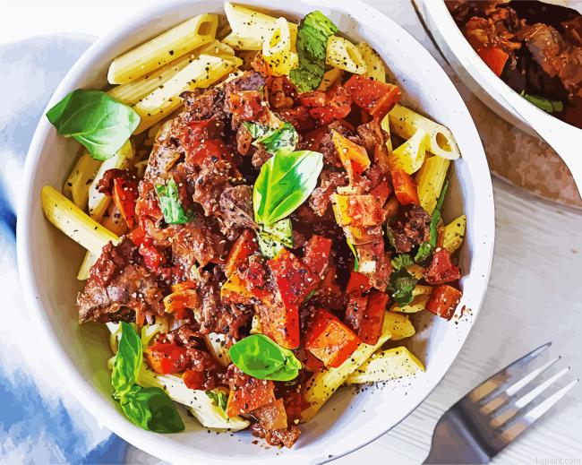 Chicken Livers With Tomatoes And Pasta Painting By Numberss.png
