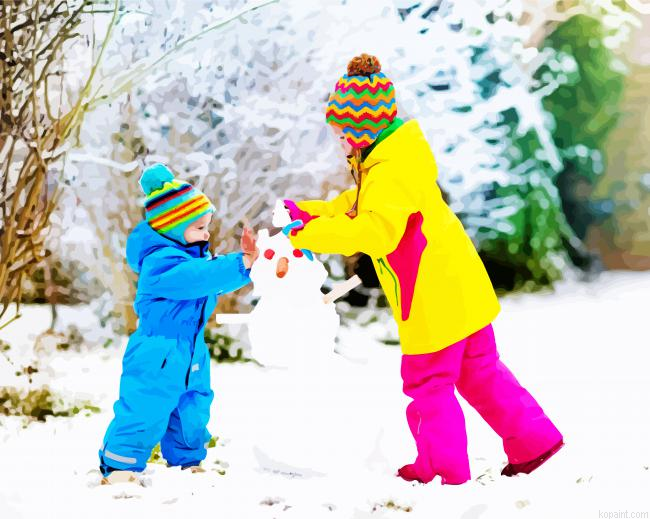 Children In Snow Painting By Numberss.png