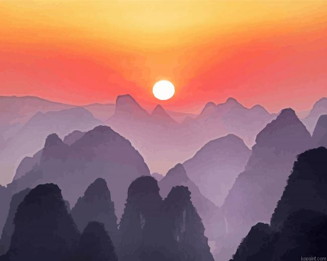 China Karst Mountains Silhouette Painting By Numberss.png
