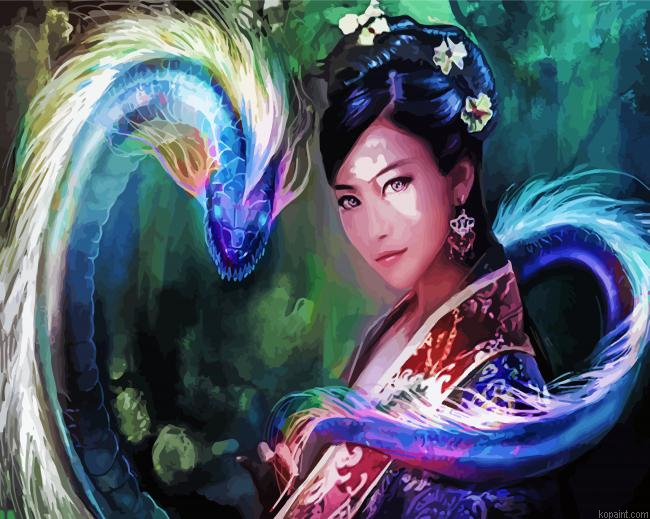 Chinese Girl And Dragons Painting By Numberss.png